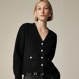 J. Crew Patch-pocket Cardigan In Black With Gold Buttons Size Large